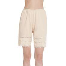 Women Loose Half Slip Shorts Loose Fit Lace Trim Pettipants Culotte Slip Bloomers Split Underwear Shorts Summer Pajama Shorts Sleepwear - 膚色 - 查看 1