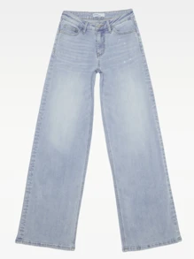 ONESO Mid-Low Rise Baggy Jeans Wide Leg Distressed Denim Pants Stretchy Plus Size - Light Blue - View 8