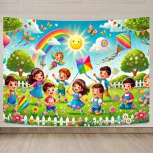 1pc Polyester Backdrop Banner, Vibrant Celebration Scene In Sunny Park, Suitable For Home Party, Wedding, Birthday, Christmas, Thanksgiving And Fall, Easy Set-Up And Reusable Indoor/Outdoor Decor