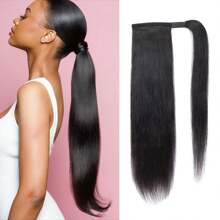 100g Ponytail Human Hair Extensions Straight Wrap Around Horsetail 1 Piece 100% Remy Human Hair 10"-32" Straight 100% Human Hair Ponytail Extension For Women - Natural Black - View 2