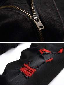 JUNBAOSS Pantalones vaqueros ajustados elásticos para hombre, pantalones vaqueros ajustados rotos para hombre, moda desgastada, rectos, cómodos, cintura flexible - Negro - Ver 4