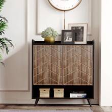 Sideboard Buffet Cabinet With 2 Doors, Storage Cabinet With Adjustable Shelves For Kitchen, Hallway, Entryway, Living Room, Brown - Apricot - View 8