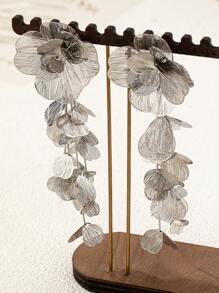 1 对时尚优雅的花瓣形吊坠耳环，小众设计夸张耳环，奢华欧美风格女士配饰 - 白金 - 查看 5