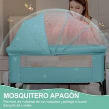 VOICEPTT Cuna Colecho para Bebe, Cuna de Viaje para Bebé 3 en 1, Moisés para Recién Nacido con Cesta de Almacenamiento y Ruedas Giratorias de 360 Grado, 6 Niveles de Altura Ajustable (Gris) - Verde - Ver 4