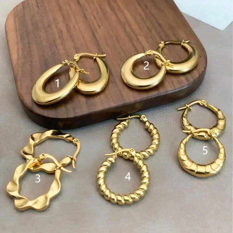 5 Pairs Vintage Gold Plated Stainless Steel Twisted Hoop Earrings For Women, Creative Twisted Bamboo Hoop Earring Small Loop Jewelry Gift