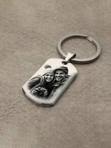 1PC Custom Carved Photo And Text Keychain - Black Alloy Dog Tag Design With Heart-Shaped Embellishment - Ideal Gift For Men, Boyfriends, And Family - Unique Christmas Gift, Dog Gift,Apparel Accessories,Chic Autumn,Boyfriend,Girlfriend,Family,Friends