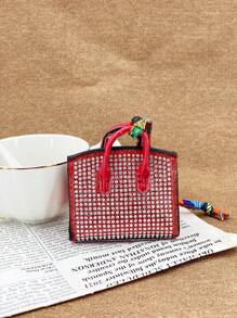 1pc New Fashionable Versatile Starry Sky Shiny House Shaped Mini Purse Multifunctional Bluetooth Earphones Case Portable Cute Pouch Wallet Purse Wallet Mini Wallet Coin Wallet - Red - View 6