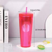 1pc Vertical Pattern Cup 24oz Office Water Cup Family Outdoor Water Cup Light And Portable - Multicolor - View 4