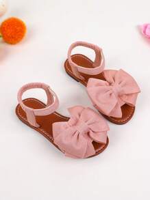 一双女童凉鞋新款蝴蝶结公主鞋松紧带设计软底休闲女童沙滩鞋夏季。 - 淺粉色 - 查看 3