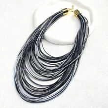 2025 New Exaggerated Multi-Layer Wax Rope Necklace, Bohemian Retro Colored Leather Rope Necklace, Holiday Gift - NK1944 - View 3