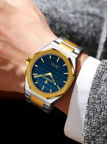 1 Stück elegante Herren Geschäftsuhren im Retro-Goldton aus rostfreiem Stahl, 30M wasserdicht, leuchtend, Quartz, Mode-Stil Herrenuhren als Geschenke für Väter