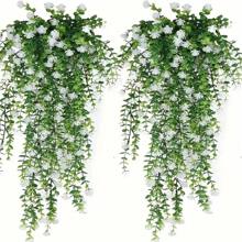 3pcs, Artificial Hanging Plants Fake Hanging Plant Faux Eucalyptus Leaf Greenery Vine Outdoor UV Resistant Plastic Plants