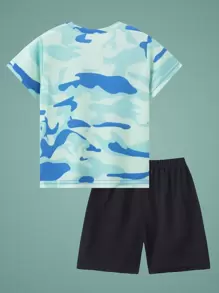 2pcs Boy Sports Outfit, Quick Dry Breathable Mesh Short Sleeve Camo Print T-Shirt And Shorts, Comfortable Loose Fit, Suitable For 4-12 Years Old Child, Suitable For Basketball, Soccer Etc.