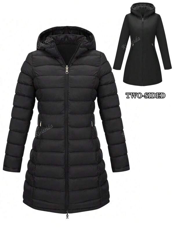 Risissida Warm And Stylish Women's Mid-Length Coat With Hood And Dual Side Wear - Great For Daily And Commuting, Cozy Autumn And Winter Wear With Pockets