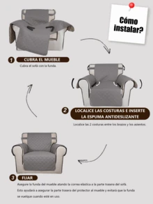Funda de Sofá Reversible para 1,2,3 Cojín Funda de Sofá para Perros Resistente al Agua Funda Protectora de Muebles con Espuma Palos Correas Elásticas para Mascota Gato. - Beis - Ver 9