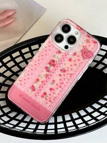 韩国春季 Y2K 玫瑰花朵心形蕾丝条纹 IMD 手机壳适用于 iPhone 16 Promax 15 Promax 14 13 Pro 时尚 INS 防震后盖 - 粉色 - 查看 6
