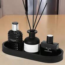 1-2 piezas Bandejas decorativas, bandejas de vanidad, bandejas de almacenamiento de diseño de mármol negro de silicona para fregadero, lavabo, baño y cocina, con vibras bohemias, para vacaciones en la playa, colección de baño, colección de dormitorio, gran capacidad - Negro - Ver 4