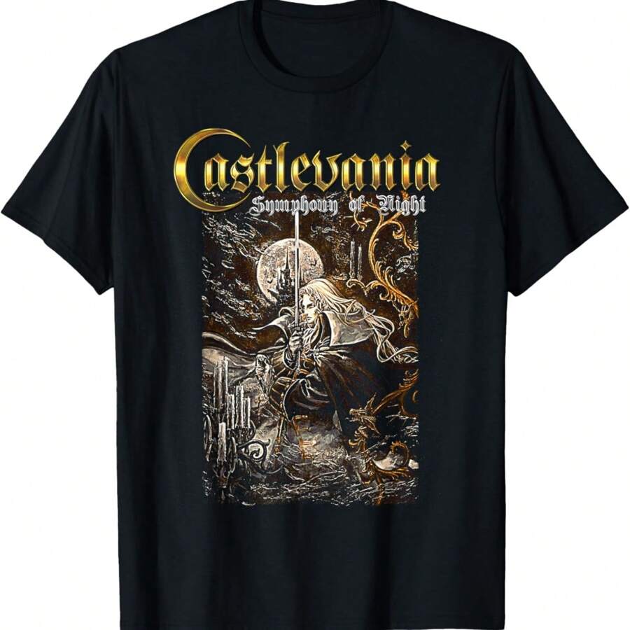 Castlevania Symphony Box Art Gothic Moon Night Retro Gamer T-Shirt - 黑色 - 查看 1