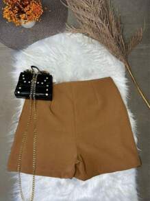 TAILORED SHORT SKIRT WITH SLIT  SUMMER FASHION - Camel - View 2