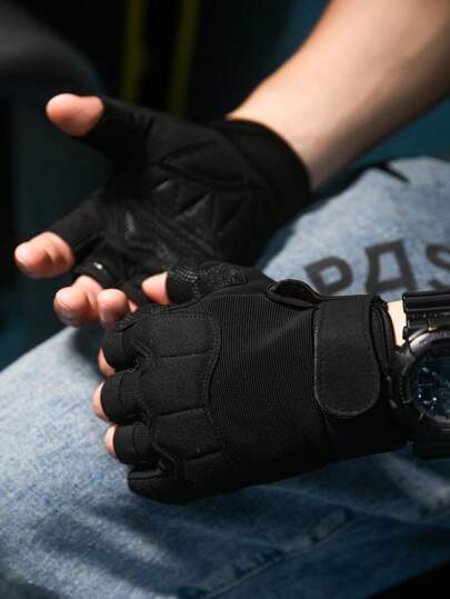 1 Pair Black Fingerless Fitness Gloves, Multi-Purpose Workout Gloves, Outdoor Tactical Fingerless Gloves Suitable For Cycling, Shooting, Hunting, Motorcycling, Climbing, Outdoor Work