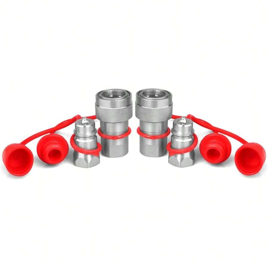 2 Pcs 3/8 Hydraulic Quick Connect Coupler – AG ISO 5675, Pioneer Style, 4000 PSI, With Dust Caps - View #10