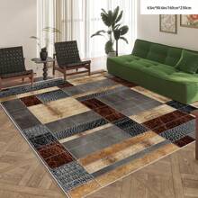 1pc Crystal Velvet Embossed Plaid Area Rug/Doormat - 5mm Thick, Waterproof, Non-Slip, Easy Clean, Machine Washable, Soft & Comfortable, Suitable For Entryway, Kitchen, Living Room, Bedroom, Hallway, Bathroom, Laundry Room - Carpet Decor