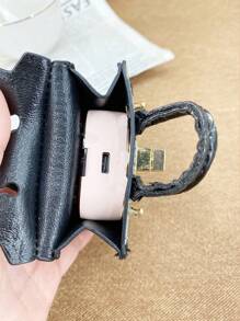 1pc New Fashionable Versatile Starry Sky Shiny House Shaped Mini Purse Multifunctional Bluetooth Earphones Case Portable Cute Pouch Wallet Purse Wallet Mini Wallet Coin Wallet - Red - View 7