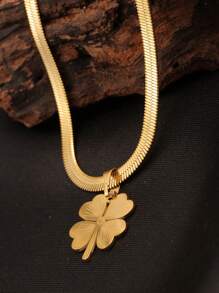 1 件 18k 金色钛钢四叶草吊坠项链，简约锁骨链，适合女性日常佩戴 - 金色 - 查看 2