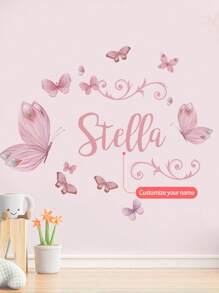 1PC 120x30CM / 47.2x11.8Inch Custom Butterfly Name Wall Sticker – Floral Design With Personalized Name – Kids Room Or Nursery Decor Back To School