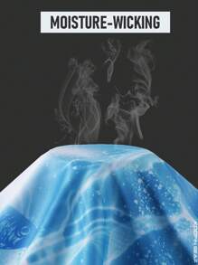 高性能连帽钓鱼衬衫，内置绑腿，面料柔软透气，带有蓝色水波纹鱼图案 - 藍色 - 查看 4