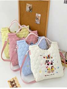 1pc Puppy, Lightweight, Campus Casual Embroidery Crossbody Bag, Detachable Backpack, Suitable For Teen Girls, Female College Students, Backpack, Back To School Season, Textbook Bag, Medium And Large Students