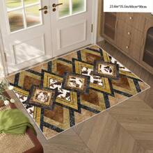 1pc Crystal Velvet Embossed Plaid Area Rug/Doormat - 5mm Thick, Waterproof, Non-Slip, Easy Clean, Machine Washable, Soft & Comfortable, Suitable For Entryway, Kitchen, Living Room, Bedroom, Hallway, Bathroom, Laundry Room - Carpet Decor