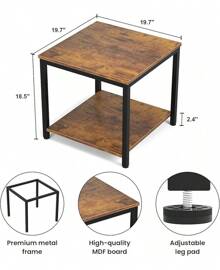 Side Table 20 Inch Square, 2-Tier Coffee Tea End Table Nightstands For Sofa Couch Bed, Metal Wood Accent Modern Simple Industrial Style Side Table For Living Room Bedroom, Black - 棕色 - 查看 3