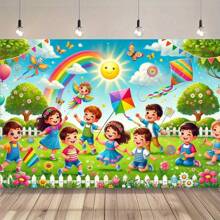 1pc Polyester Backdrop Banner, Vibrant Celebration Scene In Sunny Park, Suitable For Home Party, Wedding, Birthday, Christmas, Thanksgiving And Fall, Easy Set-Up And Reusable Indoor/Outdoor Decor