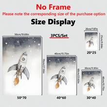 Juego de 3 piezas de arte de pared de lienzo con temática espacial - Pinturas de acuarela en lienzo con motivos de astronautas, cohetes y planetas - Decoración minimalista moderna para sala de estar, dormitorio y oficina en el hogar, perfecto para decoración de habitaciones - Material de lienzo (enmarcado) - Regalo para cumpleaños y graduación - multicolor - Ver 3