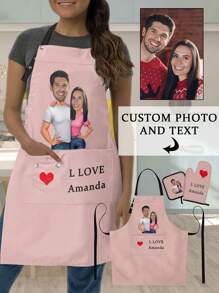 Customized 3-Piece Kitchen Apron Set, Personalized Couple Portrait Apron, Heat Resistant Gloves, Heat Resistant Pad. Suitable For Cooking, Industrial Production, Household Chores, Outdoor Grilling. Hand Or Machine Washable. Multiple Colors Available. Perfect Gift For Her/Him On Birthday, Anniversary, Christmas