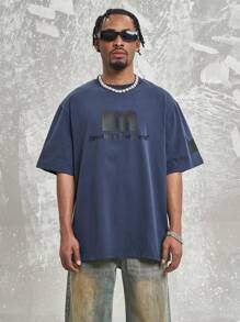 Maglietta a maniche corte con stampa dell'alfabeto in silicone, Maglietta multicolore da uomo, versatile