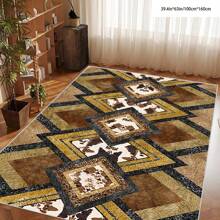 1pc Crystal Velvet Embossed Plaid Area Rug/Doormat - 5mm Thick, Waterproof, Non-Slip, Easy Clean, Machine Washable, Soft & Comfortable, Suitable For Entryway, Kitchen, Living Room, Bedroom, Hallway, Bathroom, Laundry Room - Carpet Decor