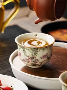 1pc/2pcs/4pcs精美陶瓷茶杯高端汝窑家用茶杯聚会下午茶花茶杯送礼佳品赠他人陶瓷杯 - 彩色 - 查看 2