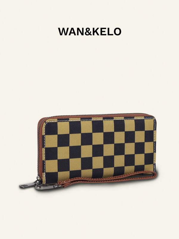Women's RFID Chess Board Pattern Wallet With Waterproof Coin Purse And Card Slots Fashionable & Simple Design Checkerboard Wallet Purse Wallet Long Wallet