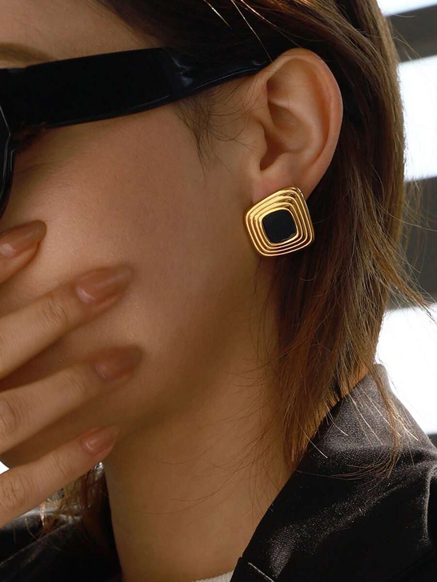 Uworld 1 对法式复古风格女士不锈钢耳环不对称几何罗纹耳环适合日常佩戴通勤度假派对节日等