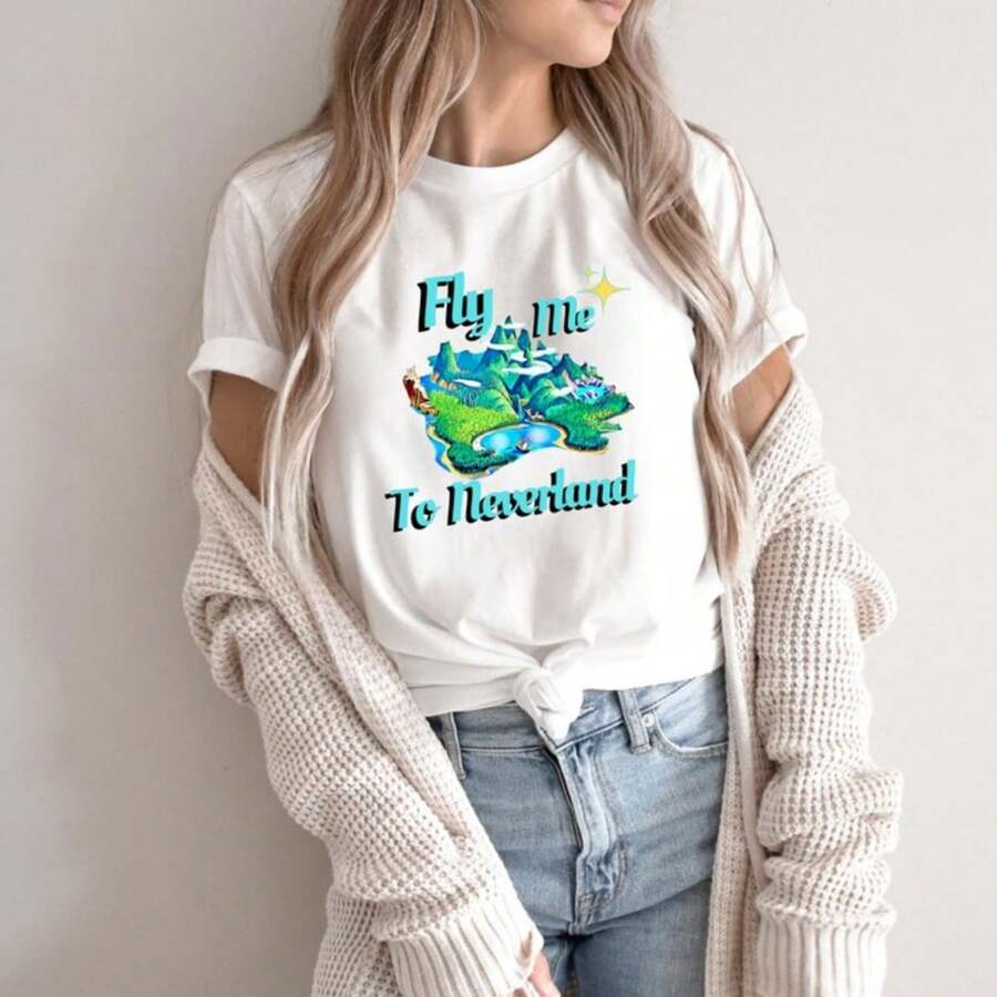 Fly Me To Neverland Peter Pan Inspired T Shirt For Wo  Peter Pan Shirt   Inspired Adult Matching Shirts  T Shirt For Vacation - White - View 1