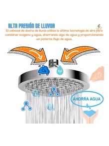 1 pieza de cabezal de ducha redondo plateado, cabezal de ducha de alta presión, puede girar 360°, salida antiobstrucción de silicona, superficie pulida, montado en la pared, de mano, suministros de baño esenciales, fácil de instalar - Plateado - Ver 5