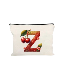 Witte make-uptas van polyestervezel, kleine witte tas, glanzend gouden kersenrode letters A-Z bedrukt patroon, make-uptas, draagbare toilettas, Moederdagcadeau, perfect cadeau voor moeders, herbruikbare make-uptas, eenvoudige grote capaciteit reismake-uptas voor vrouwen, oortelefoon, datakabel, accessoire-opslag, muntzak, multifunctioneel draagbaar cadeau voor vrouwen