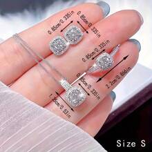 4pcs/Set Cuboid Shiny Zirconia Inlaid Stud Earrings & Pendant Necklace & Ring Elegant Luxury Style Delicate Female Gift - Multicolor - View 9