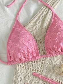 Conjunto de bikini de tirantes finos y escote de halter liso para playa de verano