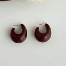 1 par de aretes geométricos de resina borgoña con aguja francesa retro plateada, aretes minimalistas y elegantes adecuados para uso diario de mujer, regalo para amigas y novias