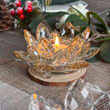 1Pc Crystal Lotus Flower Tealight Candle Holders/Glass Tea Light Candlestick Decor Decoration For Christmas Home Wedding Party - Multicolor - View 7