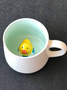 1 pieza Taza de cerámica blanca de 350ml/11.84 onzas con diseños de animales en 3D como perezoso, rana, vaca, patito, unicornio, pequeño dinosaurio, taza de café y té creativa para volver al colegio