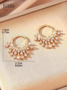 Hihho 2 件装华丽风格闪亮锆石镶嵌环状耳环女式镀金耳环生日派对新娘婚礼珠宝礼物送给女友友谊妻子情侣 - 金黃色 - 查看 9